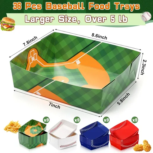 Miniatura 3 de Teling 36 piezas de suministros para fiestas temáticas de béisbol, bandejas grandes de platos de béisbol de 5 libras, bandejas de comida, barco, 4
