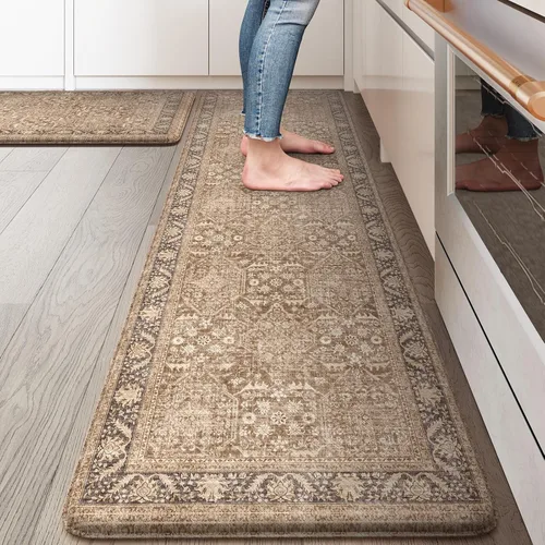 Miniatura 49 de KIMODE Alfombra de Cocina Antifatiga 2 Piezas, Alfombras de Cocina Antideslizantes e Impermeables, Alfombra de Cocina de Estilo Rústico en Gris