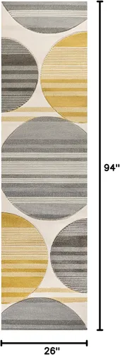Miniatura 2 de JONATHAN Y Alfombra de pasillo de círculos a rayas gris/amarillo/crema, 2 x 8 pies, Nicky geométrica para sala de estar, dormitorio, cocina