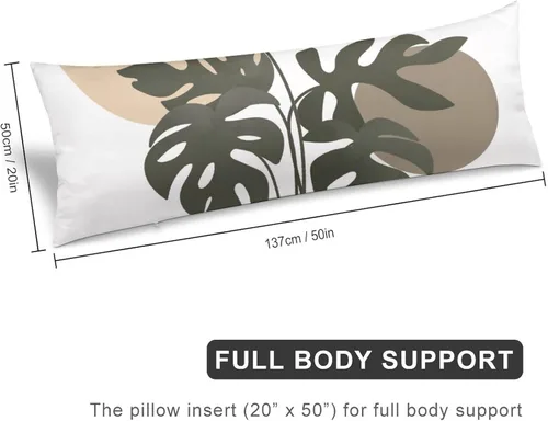 Miniatura 2 de Funda de almohada corporal, estilo bohemio, abstracto, con hojas de Monstera tropicales, para cama, tamaño grande, suave, estilo mediados de siglo