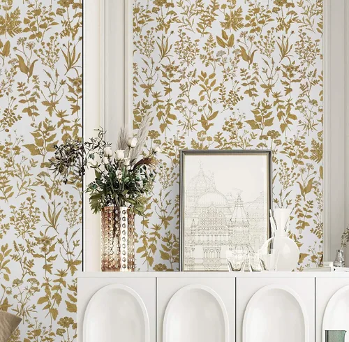 Miniatura 9 de Dimoon Papel Tapiz de 78.7"x17.3" para Despegar y Pegar Papel de Contacto Negro/Dorado Floral Papel Tapiz Floral Oscuro Papel de Pared Removible