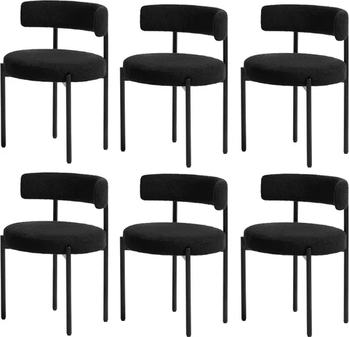 Miniatura 20 de Juego de 2 sillas de comedor Boucle, sillas de comedor beige con asiento tapizado y respaldo redondo, sillas de cocina modernas de mediados de siglo