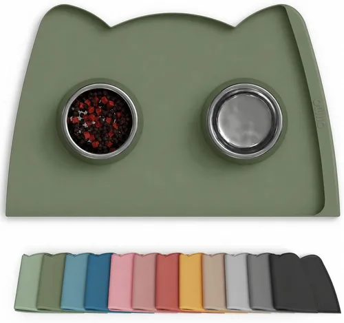 Miniatura 31 de OHMO - Tapete de silicona para comida para gatos, tapete de alimentación de mascotas para el piso, antideslizante e impermeable, bandeja para agua