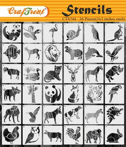Miniatura 9 de CrafTreat Plantillas reutilizables con estampado de animales (6 x 6), plantillas de pastel y pared para pintar en madera, tela, azulejos, suelo