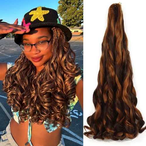 Miniatura 57 de Cabello rizado francés trenzado de 10 pulgadas, color 4, cabello rizado preestirado, 8 paquetes de trenzas de ganchillo de rizo francés para trenzas
