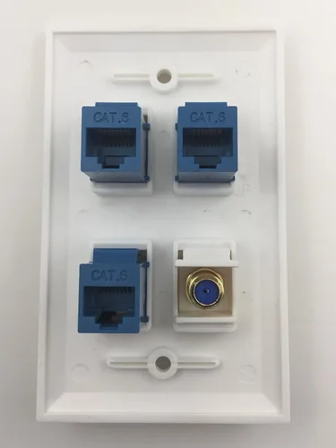 Miniatura 2 de IBL -Placa de pared de 4 puertos con cable de TV coaxial chapado en oro tipo F + 3 puertos Cat6 Ethernet hembra a conector hembra en blanco 1 cable