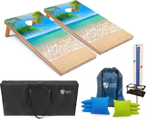 Tailgating Pros Juego de tablas de agujero de maíz con bolsas de frijoles, marcador de puntuación y estuche de transporte, lanzamiento de bolsas de