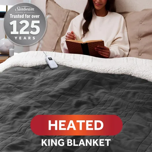 Miniatura 2 de Sunbeam Electric Royal Luxe - Manta térmica de microfelpa de sherpa inversa, 12 ajustes de calor, apagado automático seleccionable de 12 horas