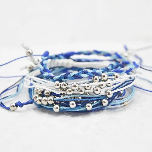 Miniatura 4 de Pulseras de playa boho surfistas, tobilleras ajustables con cuentas, pulseras trenzadas hippies hechas a mano, impermeables, pulseras de cuerda