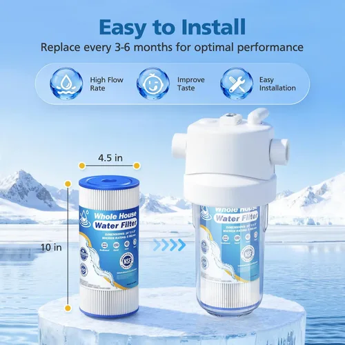 Miniatura 10 de Filtro de agua para toda la casa de 10 x 4.5 pulgadas de 5 micrones compatible con GE FXHSC, GXWH40L, Plumber W50PEHD, Culligan R50-BBSA, Pentek