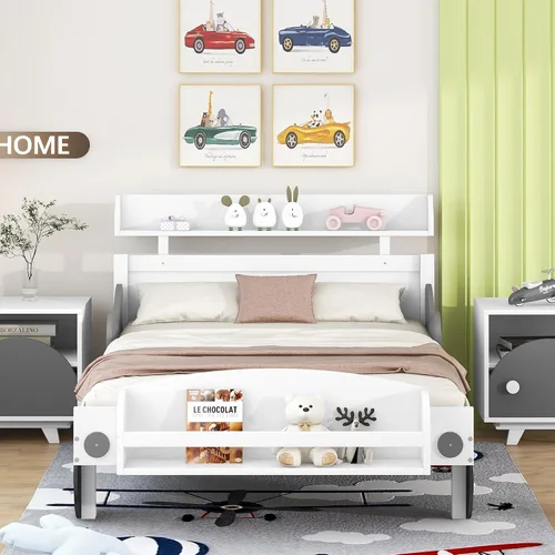 Miniatura 19 de Cama de plataforma de madera de tamaño individual con cabecera en forma de casa, soporte de listones de madera, para dormitorio de niños, niñas