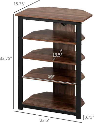 Miniatura 3 de HOMCOM Soporte multimedia con estante de audio de 4 niveles, estante de esquina para medios AV con gestión de cables para reproductores de DVD