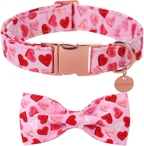 Miniatura 19 de DOGWONG Collar de perro de San Valentín con pajarita, corazón azul, perfecto para perros pequeños, medianos y grandes, patrón de corazón, pajarita