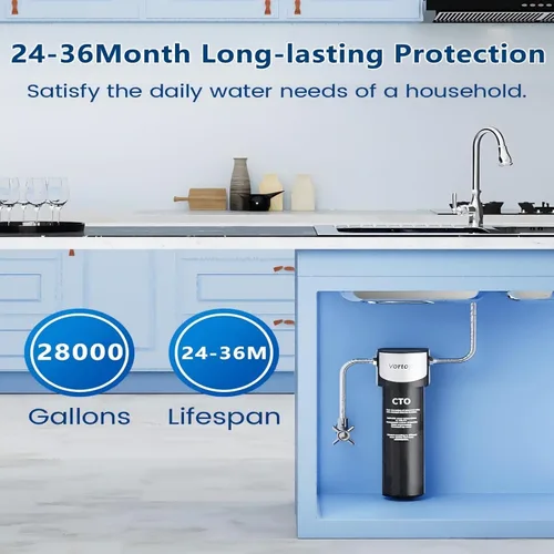 Miniatura 4 de Vortopt Filtración debajo del fregadero y encimera de 28000 galones, filtro de agua para fregadero de cocina, sistema de filtro para debajo