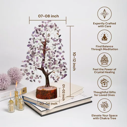 Miniatura 4 de Árbol de la vida de cristal amatista de 10-12 pulgadas con 2 colgantes de chakra – Bonsái de cristal sanador, árbol del dinero para energía