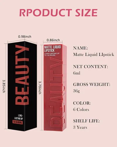 Miniatura 8 de Lápiz labial líquido mate para mujeres - 2 unidades, rosa nude y rojo vino, tinte labial altamente pigmentado, brillo labial mate aterciopelado