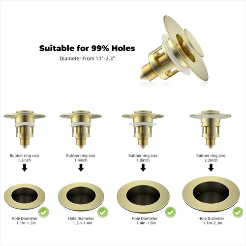 Miniatura 5 de Hibbent Paquete de 2 Tapones Universales de Todo Metal para Lavabo de Baño para Lavamanos de 1.1''~2.3'', Colador de Desagüe de Lavabo Emergente