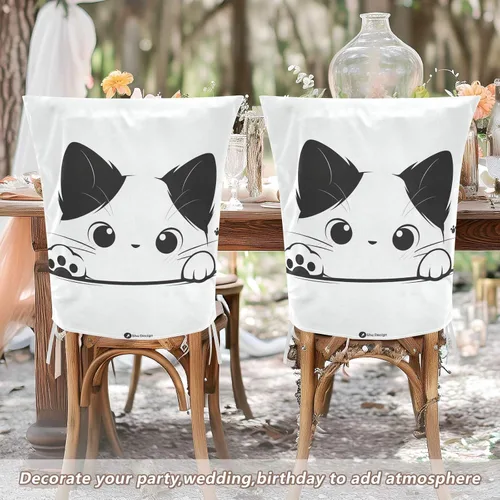 Miniatura 6 de Cartoon Cute White Funny Cat Decorative Office Chair Slipcover for Classroom Stools Washable Slip Cover cubre sillas para comedor Set of 6