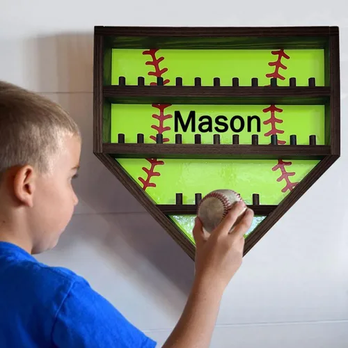 Miniatura 7 de Vitrina de béisbol personalizada con soporte de madera para pelotas de béisbol con nombre personalizado, vitrina de montaje en pared, vitrina