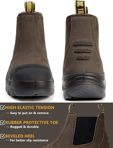 Miniatura 6 de Botas de trabajo para hombre, con puntera de acero/suave, impermeables, antideslizantes, de puesta fácil, zapatos de seguridad disipativas estáticas
