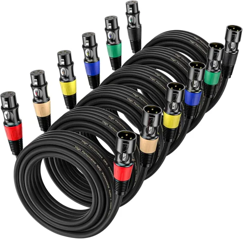 EBXYA - Cables XLR de 10,7 m, paquete de 6 – Cable de micrófono balanceado premium con XLR macho a hembra de 3 pines, negro
