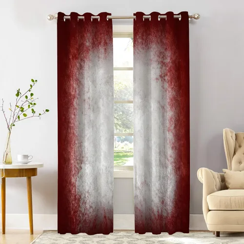 Miniatura 66 de Shrahala Beige and Orange Abstract Art Brushstrokes Blackout Curtain Tiers, Abstract Oil Paint Kitchen Valance Light Blocking Tier Drapes with Rod