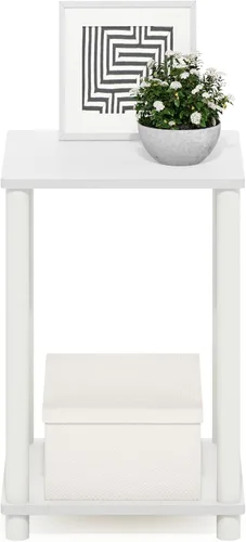 Miniatura 4 de Furinno Turn-N-Tube - Mesa auxiliar lateral de 2 niveles con estante abierto, mesita de noche sin herramientas, mesita de cama, para sala de estar