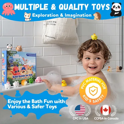 Miniatura 3 de Bombas de baño para niños con juguetes en el interior, 20 bombas de baño para niños con juguetes de animales en el interior, respetuosas