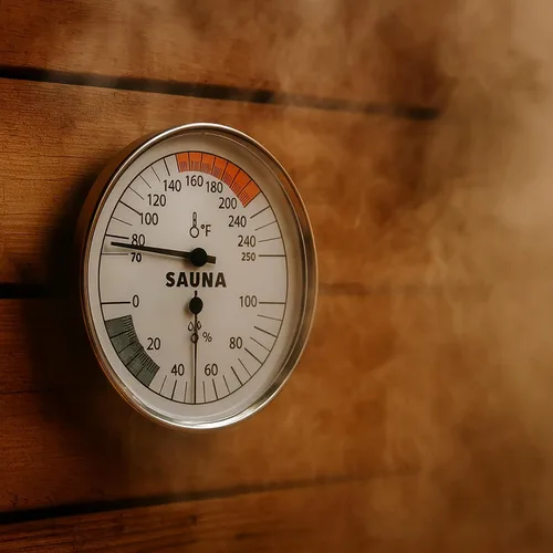 Miniatura 6 de Termómetro mecánico de sauna higrómetro, acero inoxidable y vidrio resistente a la niebla, temperatura 2 en 1 (70-250°F) y humedad (0-100%) calibre