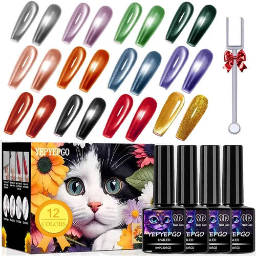 Miniatura 9 de Juego de esmalte de uñas de gel ojo de gato 9D de 12 colores, esmalte de gel ojo de gato con imán, esmalte de uñas de ojo de gato magnético