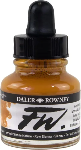 Daler Rowney FW - Botella de tinta acrílica, color ocre amarillo, tinta acrílica versátil de dibujo para artistas y estudiantes, tinta de caligrafía