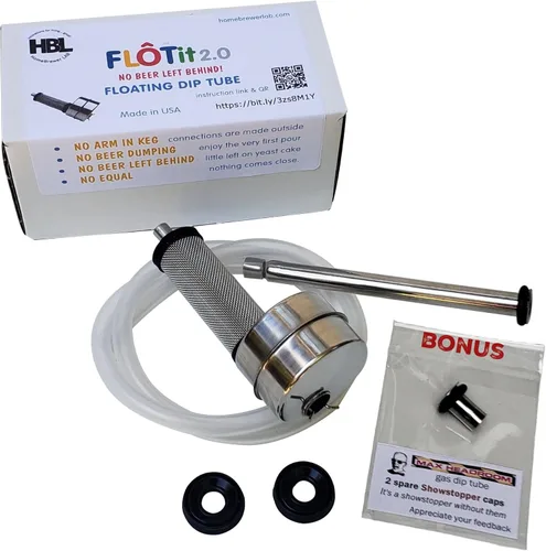 FLOTit 2.0 - Tubo de inmersión flotante sin cerveza con entrada de doble filtro (DFI) de 500/300 micras para cerveza siempre clara, menos