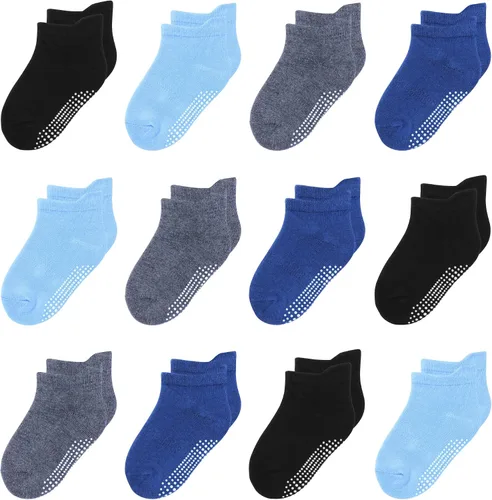 Miniatura 10 de 12 paquetes de calcetines antideslizantes para niños y bebés con agarres, 1-7 años, calcetines de algodón para tobillo para niños y niñas