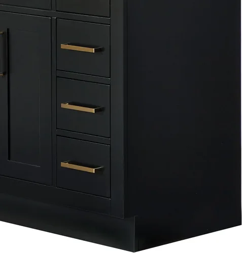 Miniatura 8 de DKB Isabella - Mueble de baño negro de 42 pulgadas con fregadero, lavabo rectangular, encimera de cuarzo blanco puro y protector contra salpicaduras