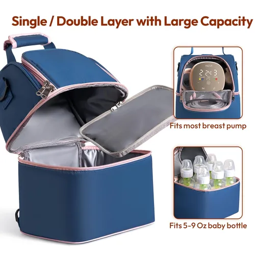 Miniatura 3 de NCVI Bolsa enfriadora de leche materna, bolsa para extractor de leche materna con 2 bolsas de hielo para 6 botellas, bolsa de viaje de doble capa