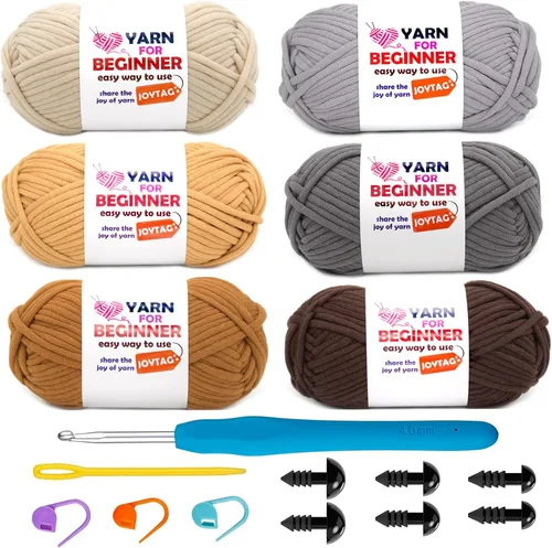 Miniatura 8 de Paquete de 6 hilos de ganchillo para principiantes azul verde amarillo rojo blanco negro, hilo de algodón para ganchillo para principiantes