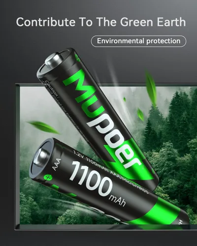 Miniatura 7 de Mupoer Paquete de 4 baterías AAA recargables, pilas recargables AAA de 1100 mAh NiMH, batería triple A recargable de 1.2 V, pilas recargables AAA