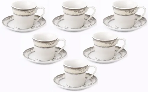 Miniatura 6 de World Gifts - Juego de tazas y platillos de porcelana elegantes y duraderos y coloridos, 2 onzas, dorado, juego de 6