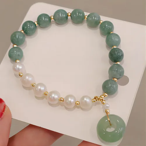Miniatura 3 de Pulsera de perlas de jade birmano, pulsera elástica con cuentas de piedras preciosas, pulsera elástica, pulsera para mujer, Piedra