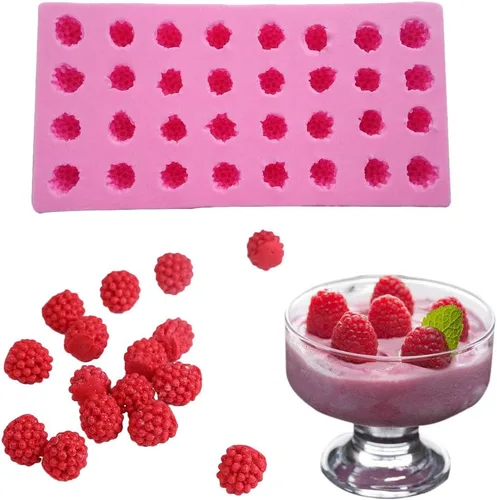 Miniatura 5 de Molde de fruta de silicona 3D de morera y frambuesa, 32 agujeros, pequeño, fresa, chocolate, galletas, postre, horneado, bricolaje, arcilla epoxi