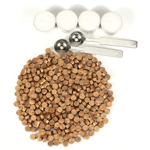 Miniatura 3 de Yoption Juego de 360 cuentas metálicas de cera de sellado de oro antiguo para sello de cera con velas y cuchara de fusión