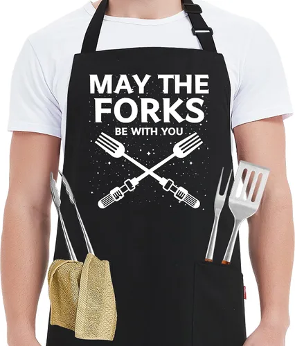 Miniatura 8 de Kaidouma Delantales Divertidos para Hombres y Mujeres Chef - Delantal Unisex Divertido de Cocina, Parrilla, Barbacoa con 2 Bolsillos - Regalos