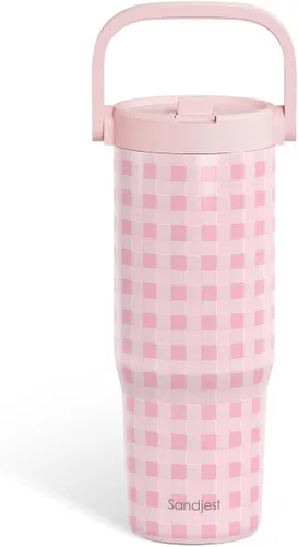 Miniatura 40 de SANDJEST Besties - Vaso de acero inoxidable con tapa para pajita de 30 onzas con asa de transporte para mujeres, niñas, mejores amigas, taza de café
