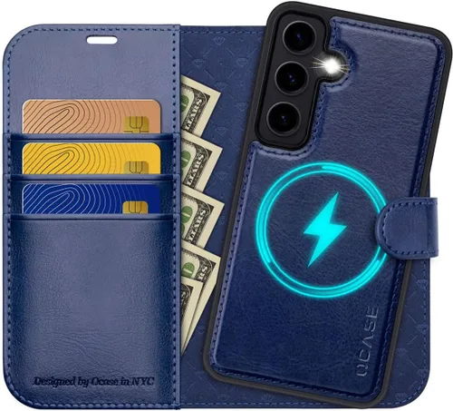 Miniatura 11 de OCASE Funda tipo cartera desmontable para Samsung Galaxy S24 con tarjetero [2 en 1] Funda de piel sintética con bloqueo RFID, soporte magnético Negro
