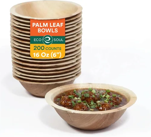 Miniatura 14 de ECO SOUL Cuencos desechables de hoja de palma como bambú, 16 onzas, redondo, paquete de 20 unidades, vajilla biodegradable y compostable para servir