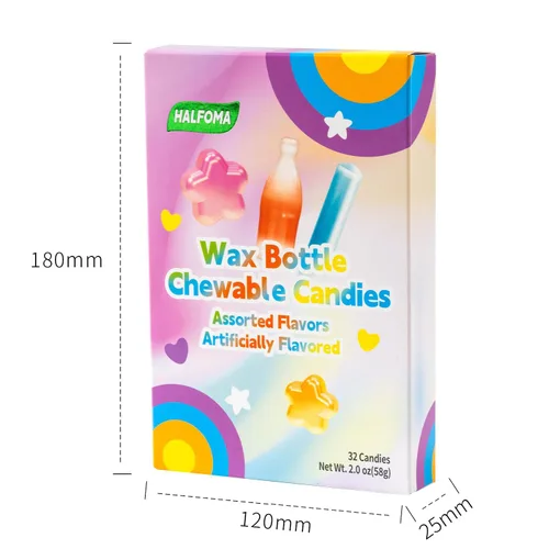 Miniatura 8 de Halfoma Botella de cera de caramelo masticable, con varios jarabes con sabor a fruta en el medio, en caja, 2.05 oz, 32 caramelos