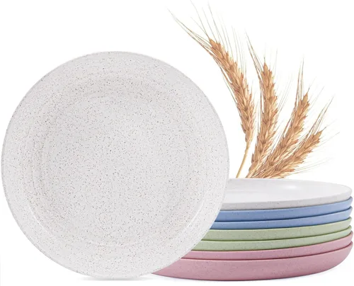 Miniatura 10 de MISS BIG Platos de paja de trigo de 25 cm, juego de 4 platos de plástico reutilizables, platos de cena para niños y adultos, aptos para lavavajillas