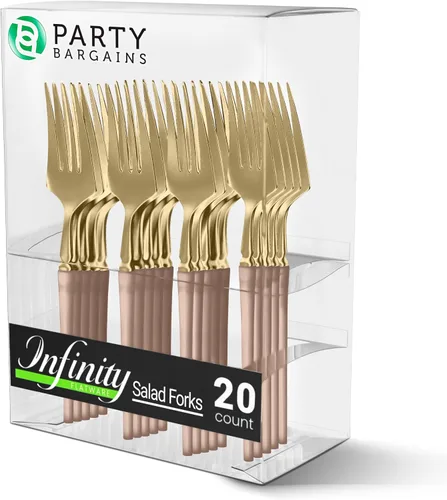 Miniatura 36 de Party Bargains Juego de cubiertos negros de plástico desechable, utensilios de diseño moderno infinito, paquete de 40: 16 tenedores, 8 cuchillos, 16
