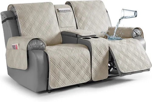 Miniatura 18 de TAOCOCO Fundas de sofá reclinable 100% impermeables con consola, fundas de sofá para sofá reclinable de 3 asientos con diseño de correas, funda