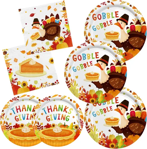 Miniatura 12 de Kit de suministros para fiesta temática de otoño y Acción de Gracias, para servir a 50 personas, vajilla desechable de cosecha de otoño incluye